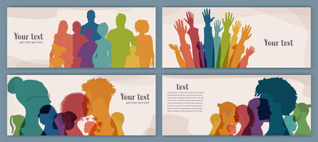 Group people diversity. Silhouette of men women children teenagers elderly. Various people of...