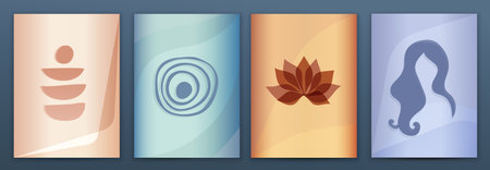 Editable set template banner poster -spa - beauty - holistic - welfare with logo or sign symbols.Invitation or presentation corporate. Brochure leaflet or flyer.Futuristic layoutのイラスト素材