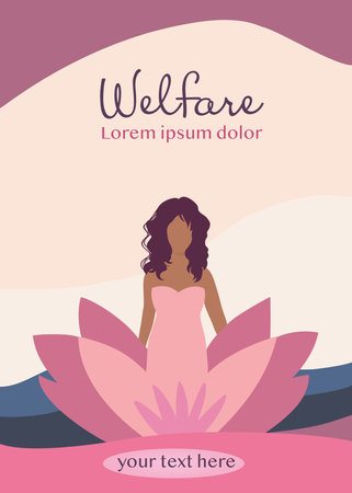 Editable poster -spa - beauty - holistic - welfare -health center with woman and lotus flower.Corporate invitation or presentation.Brochure leaflet cover or flyer layout.Brandingのイラスト素材