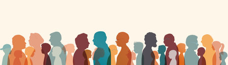 Silhouette group people elderly and children. Grandparents and grandchildren. Seniors. Boy-girl-baby. Grandfather and grandmother. Mixed age range. People of different culturesの写真素材