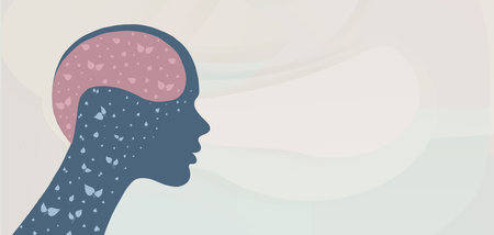 Mental health concept. Head silhouette.Split personality. Mood disorder - Metaphor bipolar disorder mind mental or emotional burnout.Psychological or psychiatric problems. OurMindsのイラスト素材