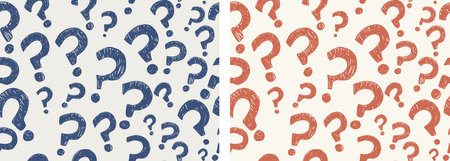 Random sign question marks seamless pattern background. Backdrop interrogation doodle style.Questionnaire wallpaper.Concept of choice or problem question doubt or interrogationのイラスト素材