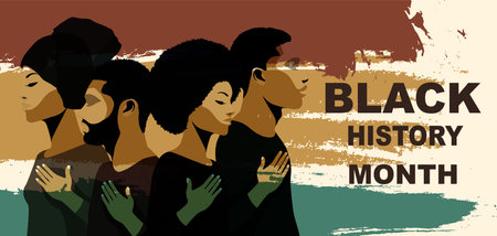 Black history month event. Profile silhouettes people African and African American. Ethnic group black men and women. Racial equality - justice - identity - anti-racism - inclusionのイラスト素材