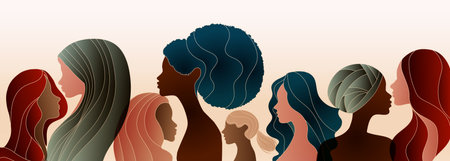 Group silhouette of multicultural women. International women's day. Diversity - inclusion - equality or empowerment concept. Anti racism or stop discrimination. Copy space bannerの写真素材