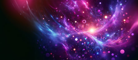Vibrant Cosmic Phenomenon. A Banner with Abstract Space Nebula, Twinkling Stars, Ethereal Pink Purple and Blue Lights - Fantasy Universe Background backdrop with for Couponの素材