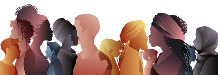 Profile Silhouettes of Men and Women from Different Cultures. People diversity. Racial equality...