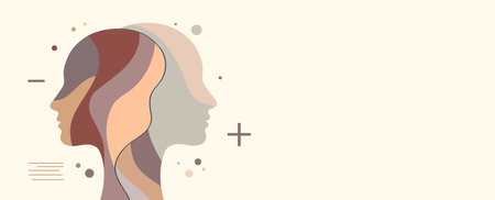 Metaphor bipolar disorder mind mental. Double sided. Mood disorder concept. Bipolar disease. Split personality. Psychology. Mental health.Psychiatry.OurMindMatter. 2 head silhouettesのイラスト素材