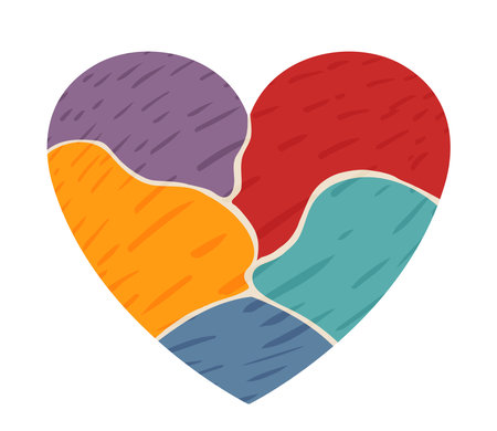 Unity in Diversity Heart. Colorful Vector Illustration Symbolizing Inclusion and Togetherness on transparent backgroundのイラスト素材