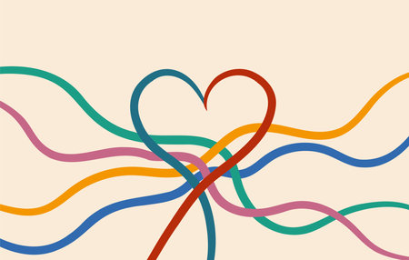 Colorful intertwined lines forming heart symbol of hope, resilience, unity and emotional supportのイラスト素材