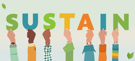 Hands holding letters forming the word SUSTAIN concept for environment unity care and awareness