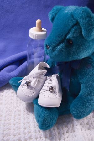  shoes, Teddy Bear and Bottleの写真素材