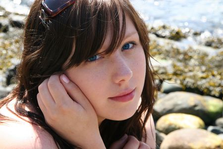 Young woman taken closeupの写真素材