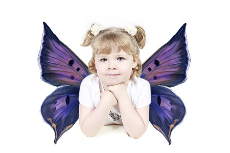 Adorable little girl isolated on white background の写真素材