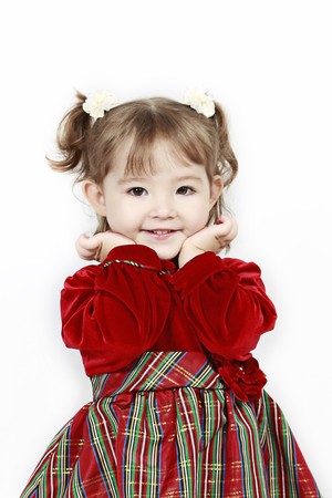 Adorable little girl isolated on white background の写真素材