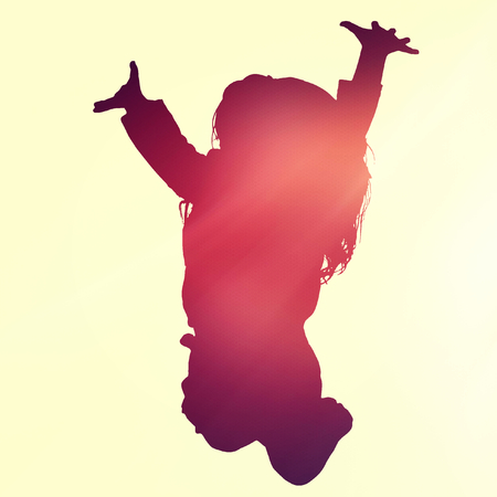 Jumping Child Silhouette on white backgroundの写真素材