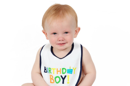 Little Cute birthday Boy isoalted on white backgroundの写真素材