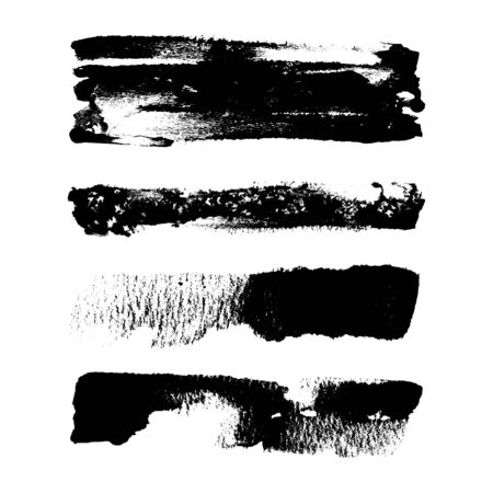 Abstract paint strokes made with black paint and brush on white backgroundの写真素材