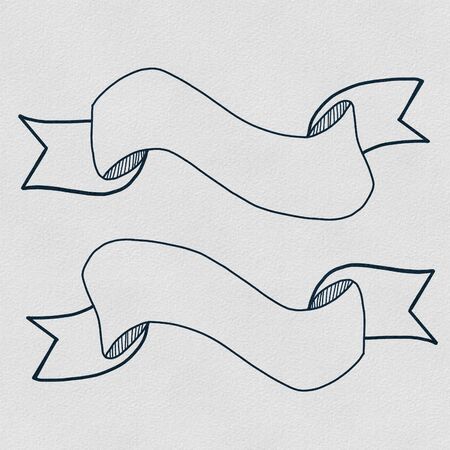 Two hand drawn empty banners with off white backgroundの写真素材