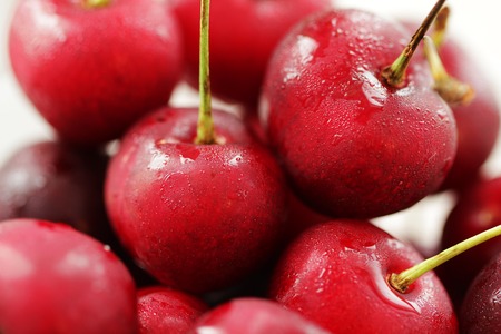Beautiful red cherry  close up macro photoの写真素材