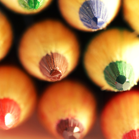 Pencils of different colors close up macro photoの写真素材