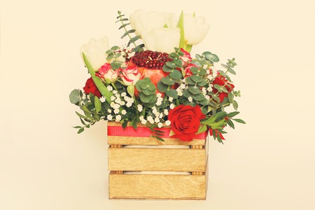 Bouquet with fruit and flowersの写真素材