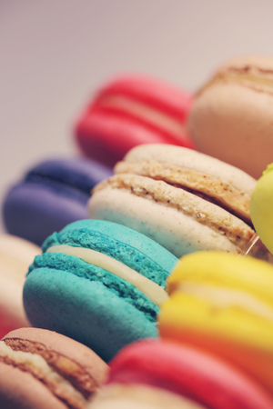 Beautiful colorful macaroons food photo close upの写真素材