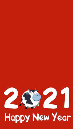 Happy New Year 2021 vector background with copyspace and white figures and symbol of the year Bull, Ox or Cow. Vision vertical illustration is suitable for a stories, greeting card and social media.のイラスト素材