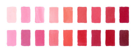 Sketch palette of Japanese markers with alcohol ink - a collection of red color. Handdrawn stripes and spots of different shades isolated on a white background. Bitmap stock illustration.の写真素材