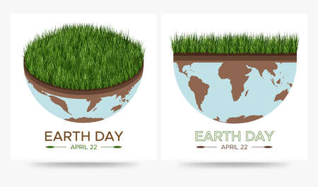 Happy Earth day - set of two vector eco illustrations of an environmental concept to save the world. Concept vision on the theme of saving the planet. Suitable for greeting card, social poster, bannerのイラスト素材