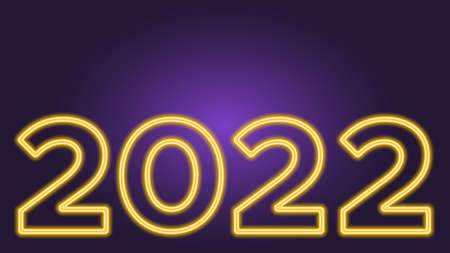 Vision 2022 on a dark violet background with yellow neon large figures. Vector illustration with...