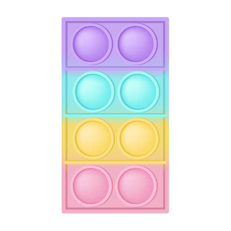 Popit figure rectangle as a fashionable silicon toy for fidgets. Addictive anti stress toy in pastel rainbow colors. Bubble anxiety developing pop it toys for kids. Vector illustration isolated on whiteのイラスト素材