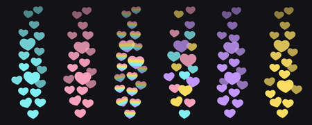 A set of likes in the live stream is a flying up icon heart. Multicolored hearts in fashionable...