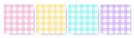 Gingham seamless pattern set in pastel colors. Vichy design for Easter holiday textile decorative. Checked pattern for fabric - picnic blanket, tablecloth, dress, napkin. Vector illustration isolated.のイラスト素材