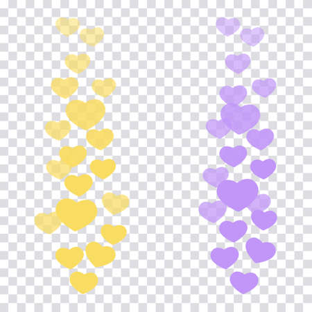 A set of likes in the live stream is a flying up icon heart. The likes user counter for online videos. Purple and yellow hearts in fashionable pastel colors. Vector illustration for social media bloggersのイラスト素材