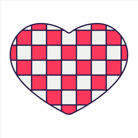 Retro Valentine Day icon heart. Love symbols in the fashionable pop line art style. The figure of a heart in soft pink, red and coral color. Vector illustration isolated on white.のイラスト素材