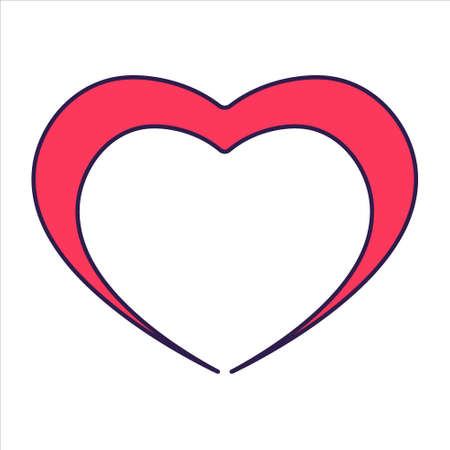 Retro Valentine Day icon heart. Love symbols in the fashionable pop line art style. The figure of a heart in soft pink, red and coral color. Vector illustration isolated on white.のイラスト素材