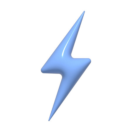 3D blue lightning storm icon. 3d weather element isolated on white background.. Lightning flash bolt light for forecast or discount sale. Realistic glossy plastic 3d design render illustrationの写真素材
