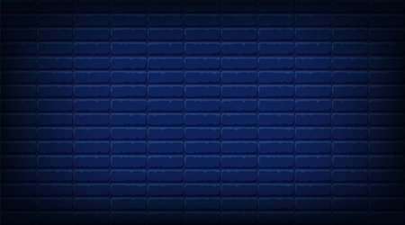 Nightly dark blue brick wall. Vector horizontal background for neon lights or text, brickwork texture.のイラスト素材
