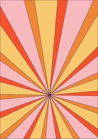 Groovy retro burst sun rays background. Vintage colorful abstract geometric pattern. Vector summer hippie carnival illustration for poster, flyer, greeting card, banner.のイラスト素材