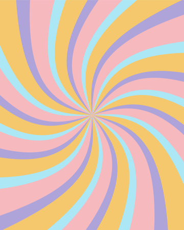 Groovy retro burst sun rays background. Vintage colorful abstract geometric pattern. Vector summer hippie carnival illustration for poster, flyer, greeting card, banner.のイラスト素材