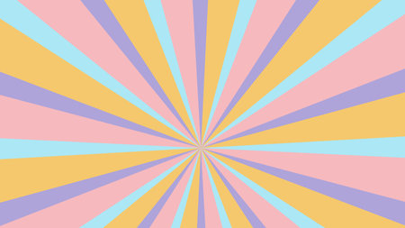 Groovy retro burst sun rays background. Vintage colorful abstract geometric pattern. Vector summer hippie carnival illustration for poster, flyer, greeting card, banner.のイラスト素材