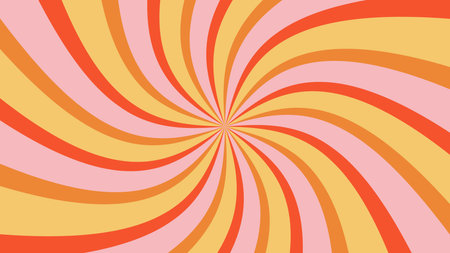 Groovy retro burst sun rays background. Vintage colorful abstract geometric pattern. Vector summer hippie carnival illustration for poster, flyer, greeting card, banner.のイラスト素材