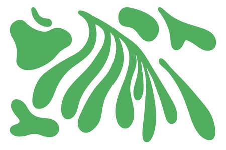 Matisse abstract floral algae shapes in trendy contemporary organic style. composition Doodle painted aestethic flower and leaf. Botanic vector illustration in green color on the white background.のイラスト素材