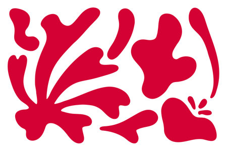 Matisse abstract floral algae shapes in trendy contemporary organic style. composition Doodle painted aesthetic flower and leaf. Botanic vector illustration in red color on the white backgroundのイラスト素材