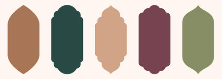 Shape Islamic door and window silhouette Arabic arch. Collection of patterns in oriental style. Frames in Arabic Muslim design for Ramadan Kareem. Vector mosque gate shape isolated white background.のイラスト素材