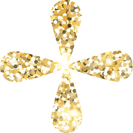 Flower shiny gold glitter shape design element. Golden color dust texture daisy for holiday decoration, flyer, poster, greeting card, background, wallpaper. Shiny paint shape Birthday illustrationの写真素材