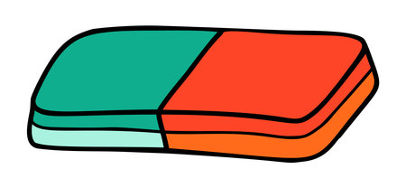 School eraser cartoon in doodle retro style. Back to school stationery element bold bright. Classic supplies for children education or office work. Fun vector illustration isolated on white background.のイラスト素材