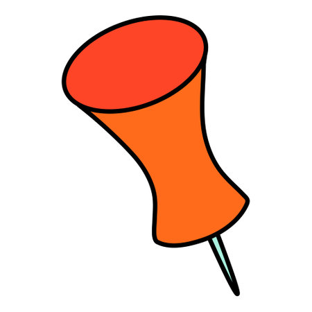 School pin cartoon in doodle retro style. Back to school stationery element bold bright. Classic supplies for children education or office work. Fun vector illustration isolated on white background.のイラスト素材