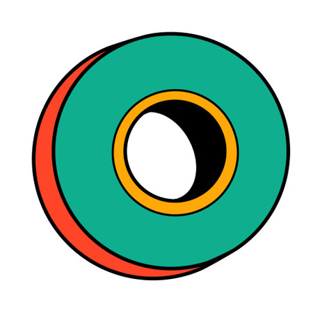 School scotch tape cartoon in doodle retro style. Back to school stationery element bold bright. Classic supplies for children education or office work. Fun vector illustration isolated on white background.のイラスト素材