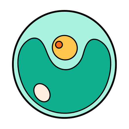 Green Algae Chlorella proteus science icon with nucleus, vacuole, contractile. Biology education laboratory cartoon protozoa organism. Bold bright unicellular microorganism. Vector illustration isolated on white.のイラスト素材